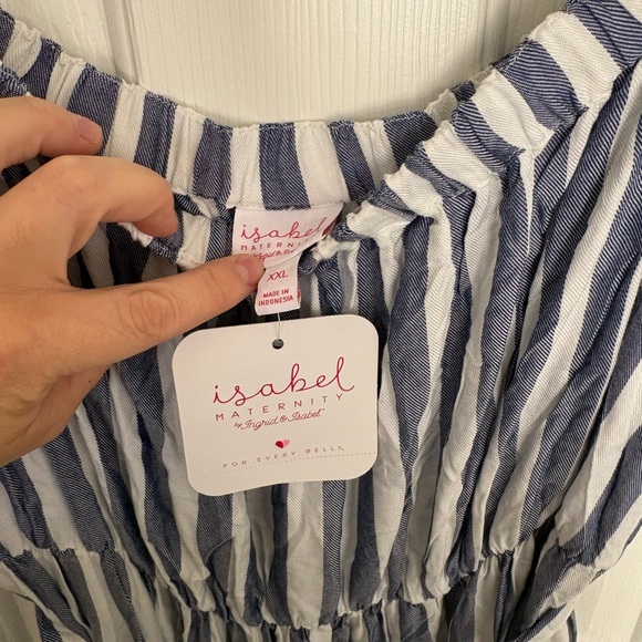 NWT Isabel Maternity Dress Off Shoulder Blue & White Vertical Stripes XXL - Picture 3 of 5